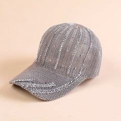 Knitted Baseball Cap With Rhinestones Soft Top Cap