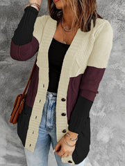 Colorblock Twist Textured Pocket Knitted Cardigan Outwear