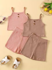 2-Piece Toddler Girl's Ribbed Knit Cami Crop Tops & Track Shorts Summer Outfit