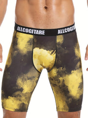 Men's Swim Boxers Yellow Smoke Print Hawaiian Style Swimsuit Shorts Pants