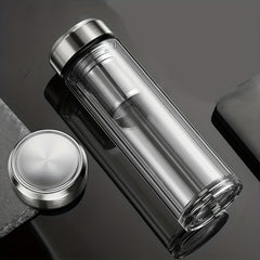 Portable Double Layer Glass Tea Cup 15.2oz with Filter Seal