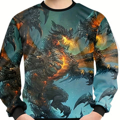 3D Fire Dragon Print Kid's Sweatshirt Casual Long Sleeve Top