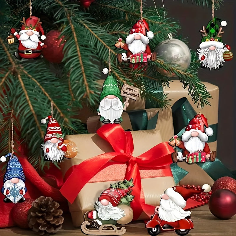 24pcs Christmas Dwarf Wooden Hanging Ornaments Tree Decoration Santa Claus Doll