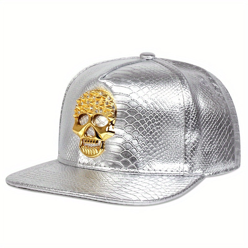 Skull Head Y2K Baseball Cap Bright PU Leather Snapback Hats Hip Hop Goth Dad Hat