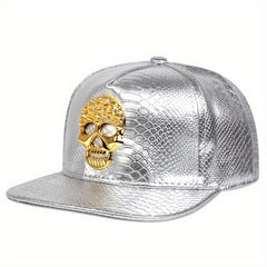 Skull Head Y2K Baseball Cap Bright PU Leather Snapback Hats Hip Hop Goth Dad Hat