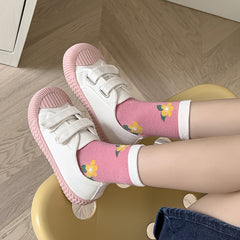 5 Pairs Girls Flower Love Print Cotton Crew Socks Kids Children Spring Autumn