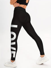 Letter Pattern Yoga Pants High Stretch Running Sports Leggings