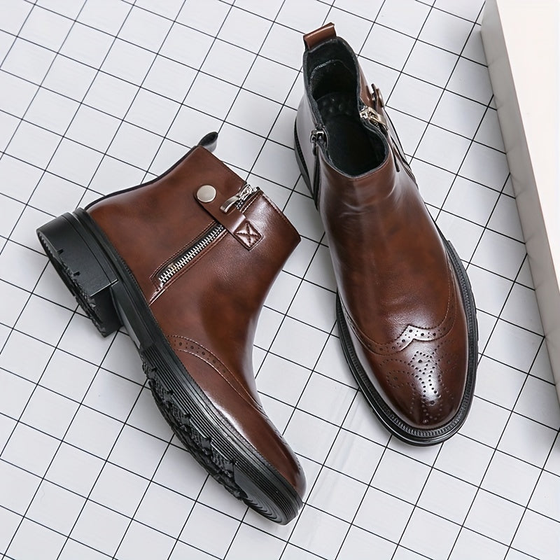 Men's Stylish Zipper High Top Chelsea Boots Smart Casual Walking Shoes
