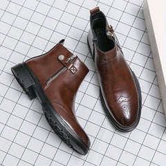 Men's Stylish Zipper High Top Chelsea Boots Smart Casual Walking Shoes