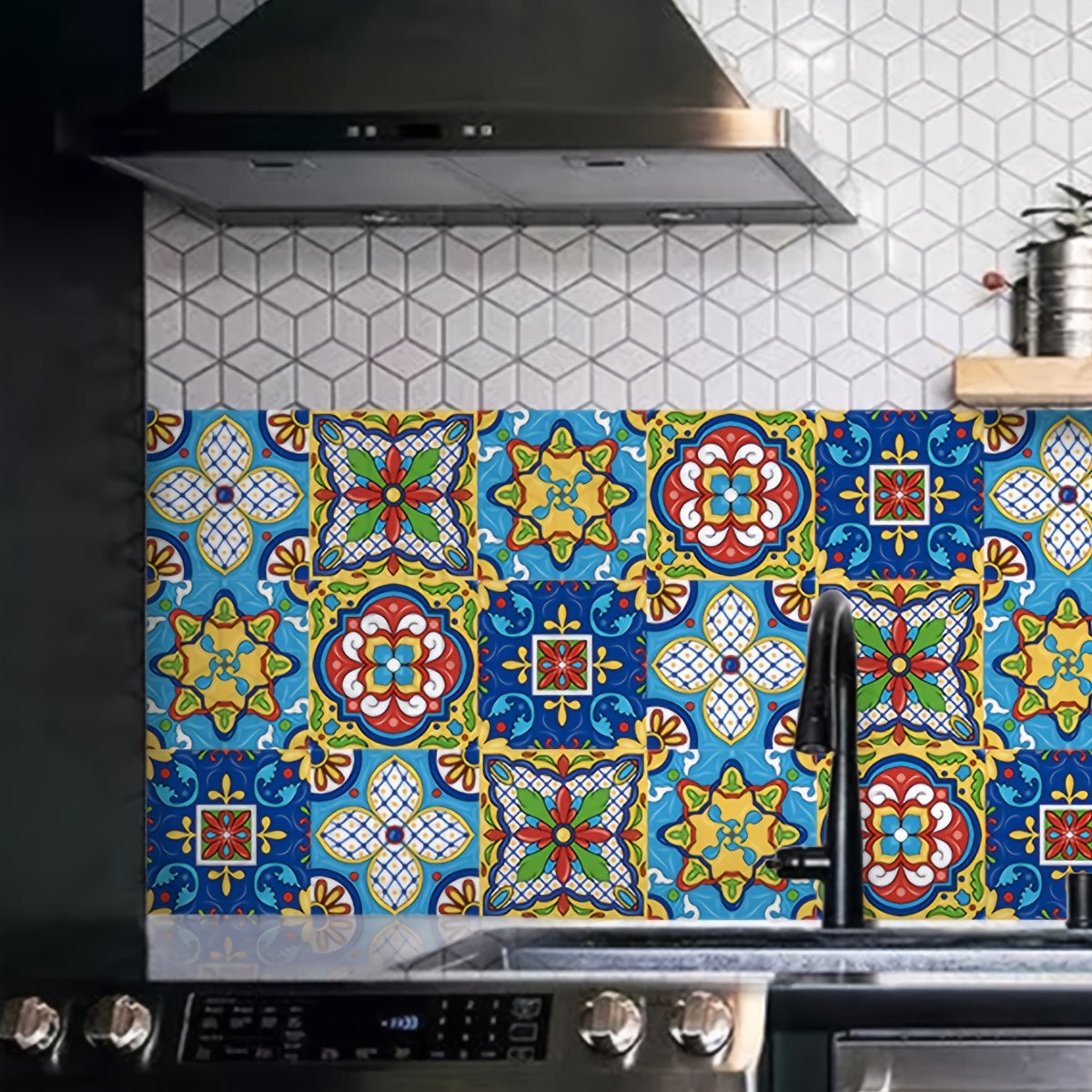 10pcs Moroccan Frosted Flower Tile Wall Sticker Self Adhesive Waterproof