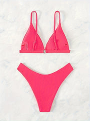 Solid Triangle Spaghetti Straps 2 Piece Set Bikini Swimsuit