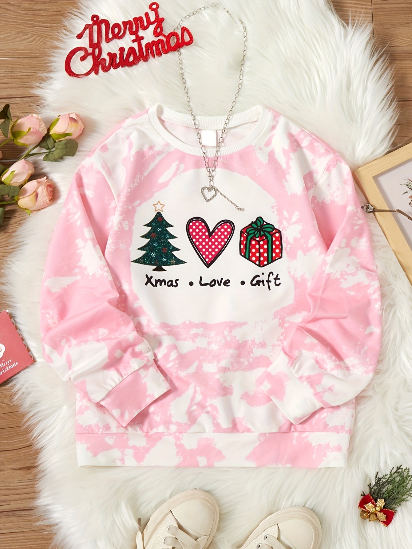 Girls Polka Dot Graphic Sweatshirt Crewneck Pullover Tops