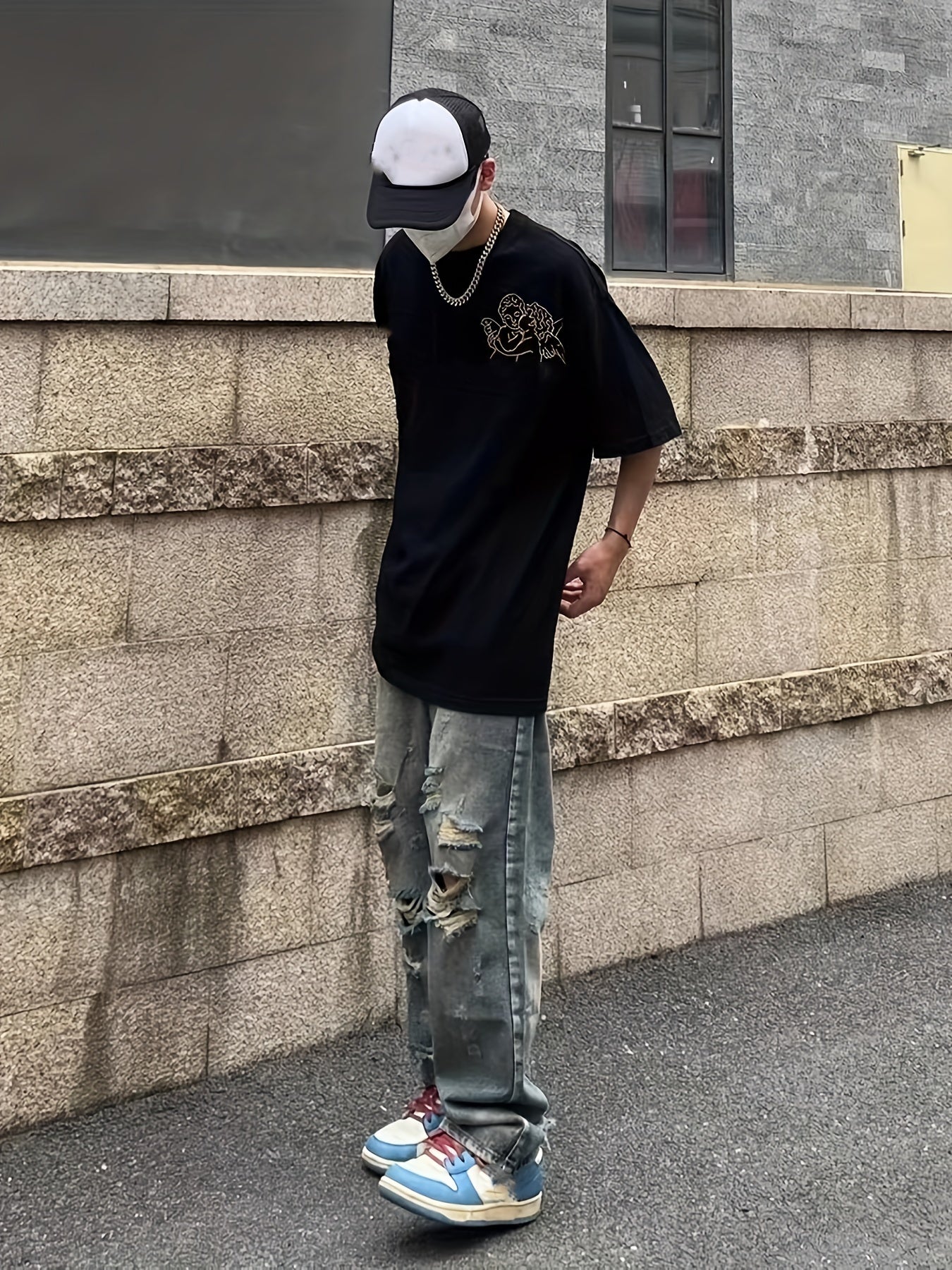 Men's Distressed Cotton Jeans Casual Street Style Denim Pants