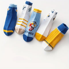 5 Pairs Kids Cartoon Print Crew Socks for All Seasons