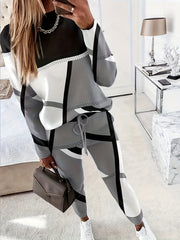 Geo Print Top & Leggings Outfits Set