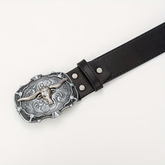 Vintage Western Cowboy Head Men's Belt PU Leather