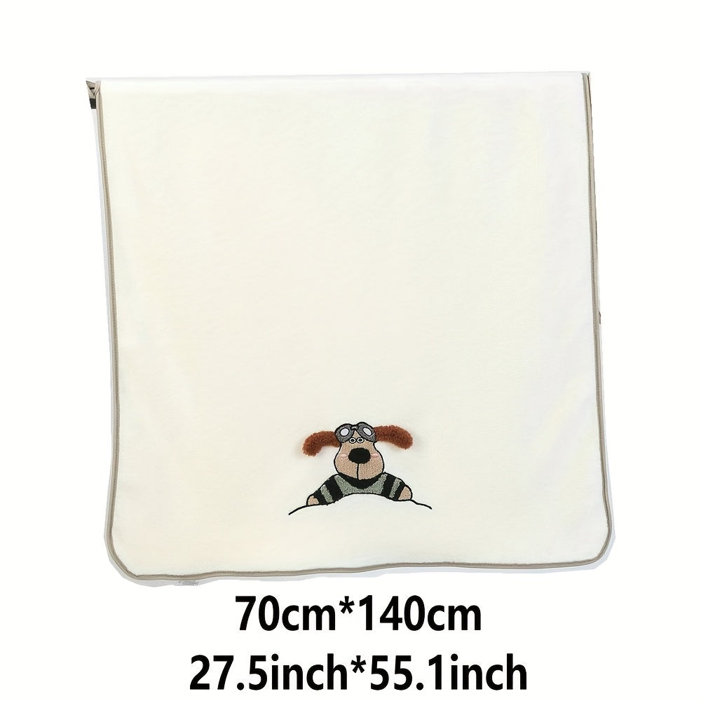 Cartoon Dog Embroidered Hand Towel - Coral Fleece Soft Bath Towel