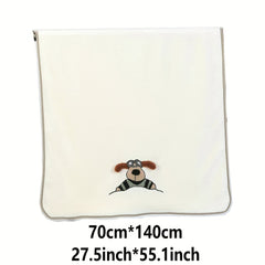 Cartoon Dog Embroidered Hand Towel - Coral Fleece Soft Bath Towel