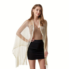 Glitter Tassel Shawl Hollow Out Wrap Sunscreen Beach Towel Cape