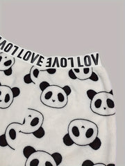 Cartoon Panda Sleep Bottoms & Letter Print Sleep Pants