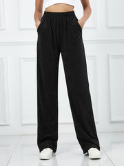 Women's Casual Sports Pants Elastic Waist Solid Straight Leg