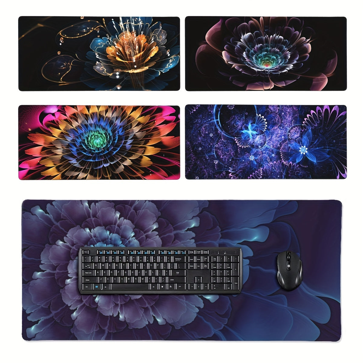 Lotus Floral Flower Textured Mouse Pad 35.4in X 15.7in Non-Slip Rubber Base