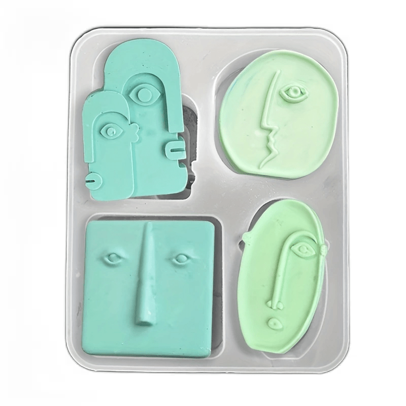 Abstract Face Silicone Mold 4pcs for Soap Candle Plaster Resin Pendant Gift