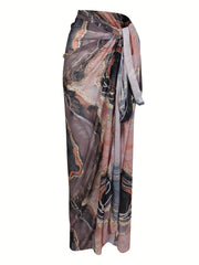 Mesh Sarong Cover Up Tie Side Maxi Skirt