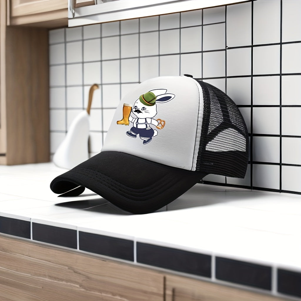 Beer Rabbit Mesh Trucker Hat Anime Print Baseball Cap Dad Hat