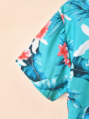 Boys Flowers & Leaves Print Casual Outfit Short Sleeves Shirt & Shorts