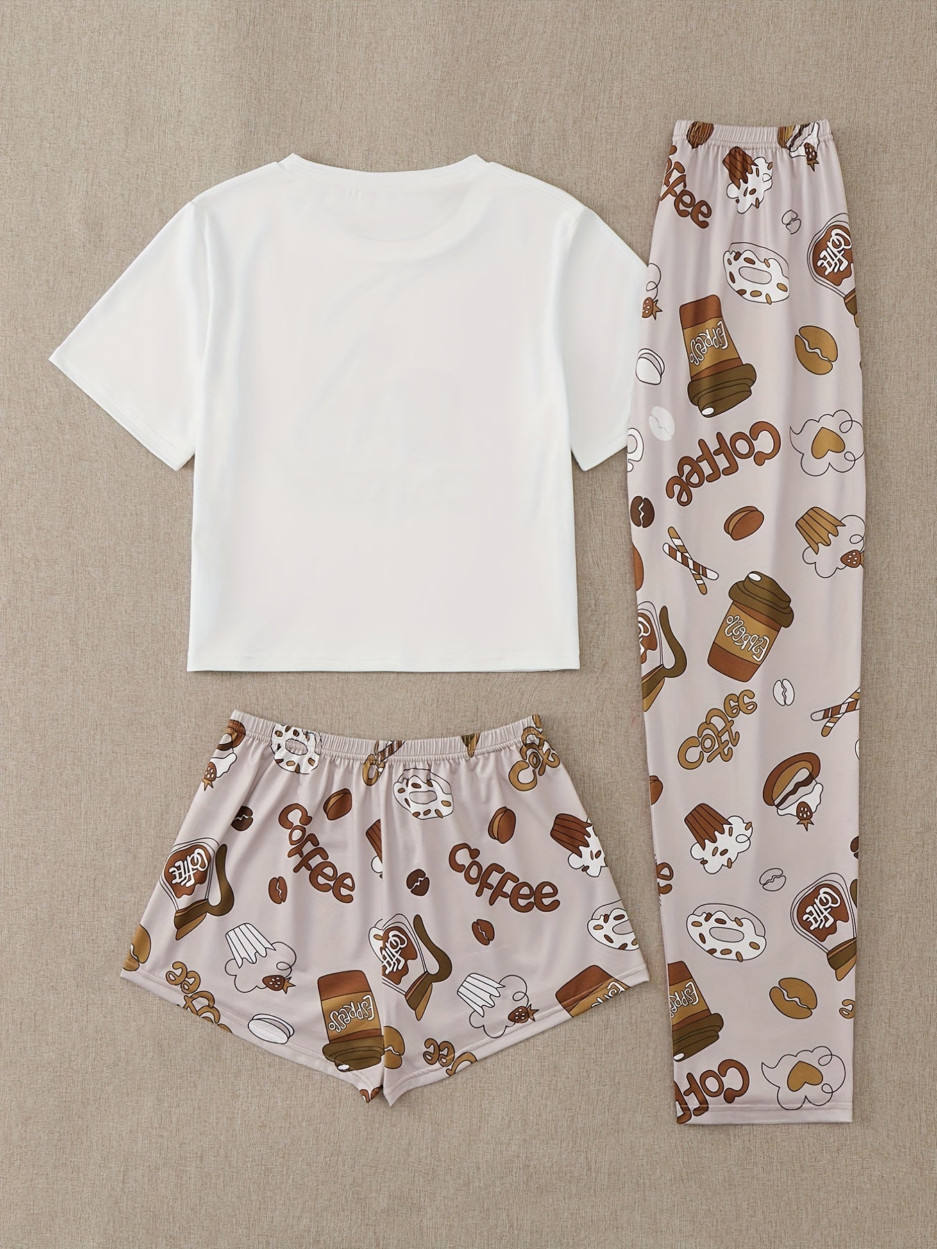 Casual Pajamas Set Women's Letter Print Tee & Coffee Shorts