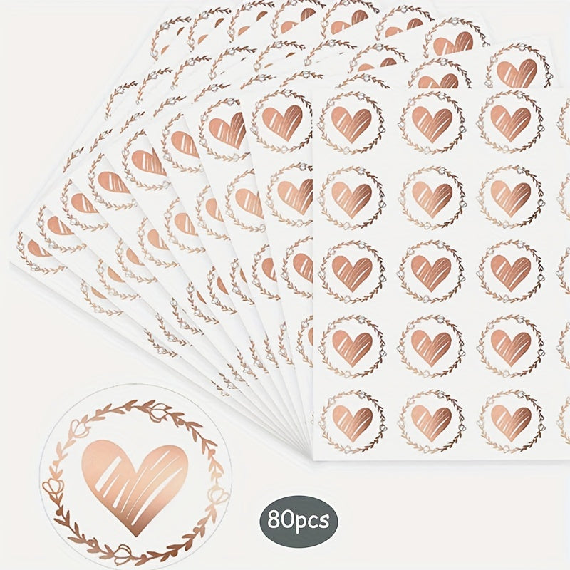 80pcs Heart Adhesive Packaging Label Rose Golden Wedding Invitations