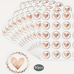 80pcs Heart Adhesive Packaging Label Rose Golden Wedding Invitations