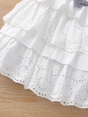 2pcs Lace Camisole Top & Elastic Waist Striped Shorts Set