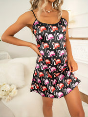 Flamingo Print Slip Nightdress Backless Dress Women's Sleepwear