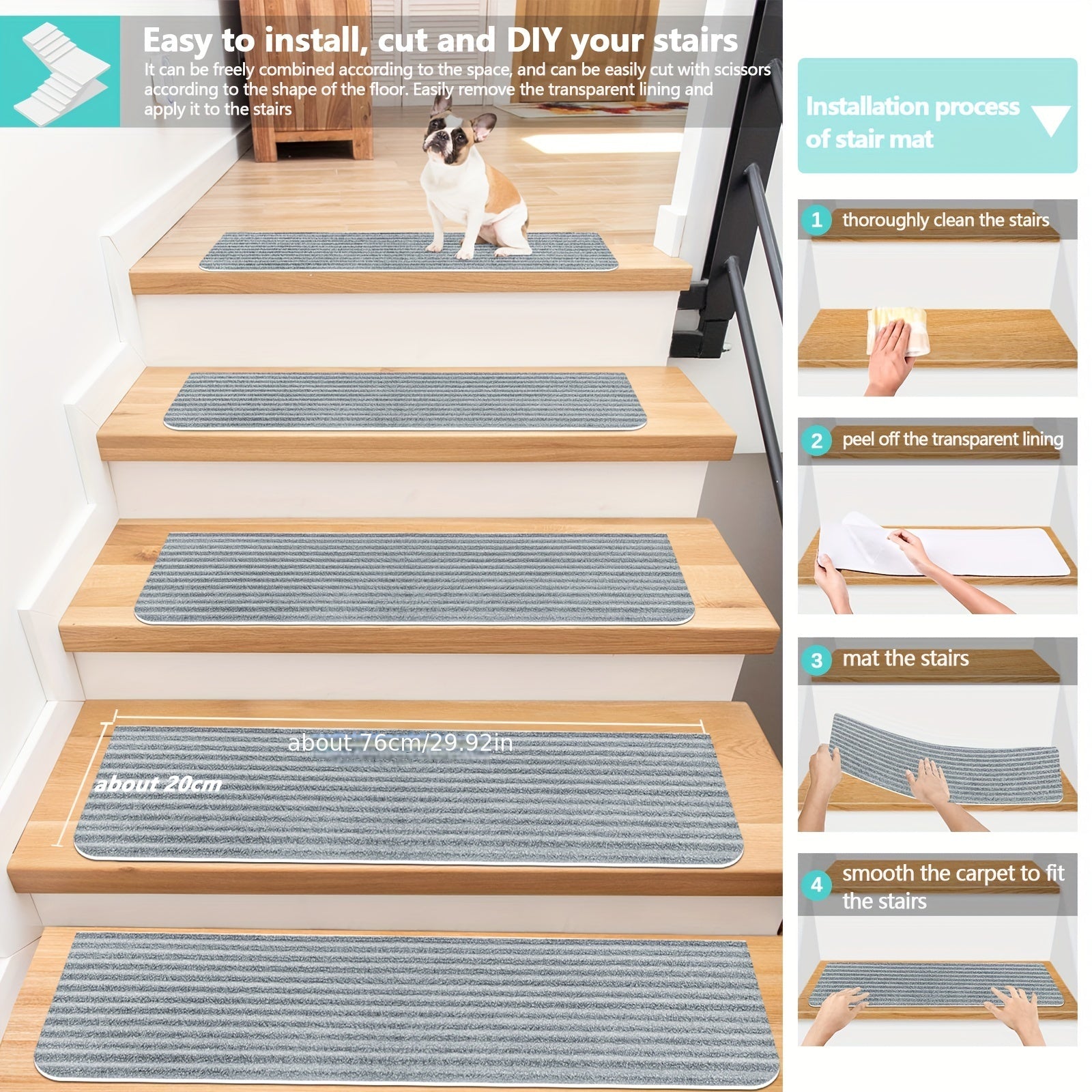 15pcs Non Slip Carpet Stair Treads for Wooden Steps
