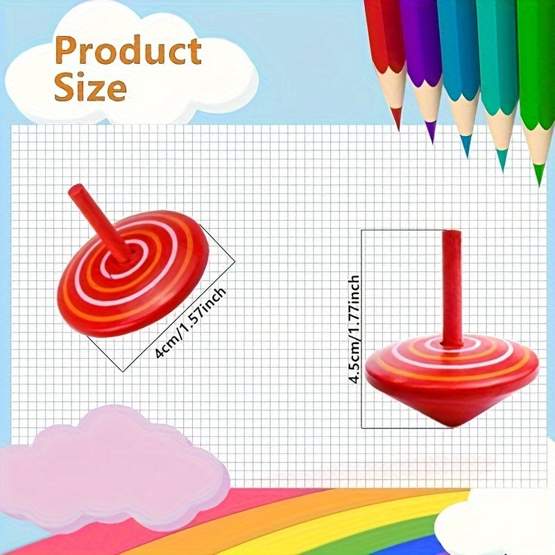 Colorful Wooden Spinning Tops Rainbow Gyroscopes Toy for Family Games Party