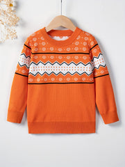 Pattern Print Boys Knitted Pullover Casual Sweater For Spring Fall Tops For Boy