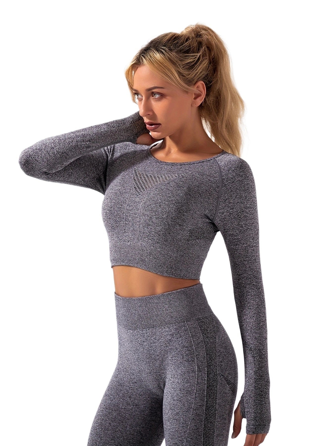 Seamless Yoga Set Mesh Crop Top & High Waist Leggings