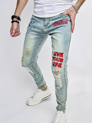 Slim Fit Ripped Jeans Men's Street Style Denim Pants