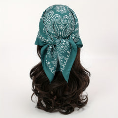Green Paisley Print Bandana Satin Square Scarf Boho Shawl