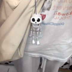 Funny Pull Cord Skeleton Key Chain Halloween Skeleton Pendant Party Decoration