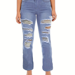 Women's Plus Washed Ripped High Stretch Jeans