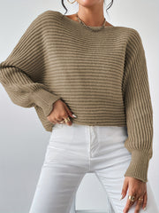 Solid Boat Neck Batwing Sleeve Sweater for Women