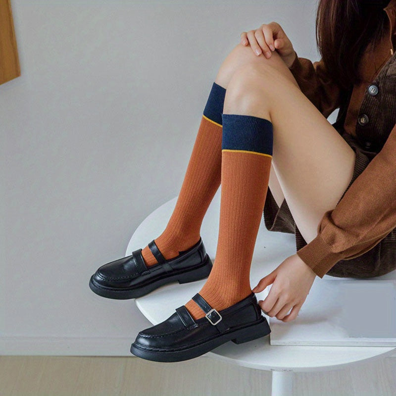 Colorblock Sports Calf Socks Knee High Women's Stockings
