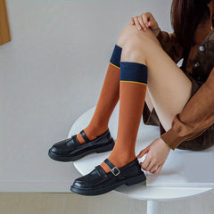 Colorblock Sports Calf Socks Knee High Women's Stockings