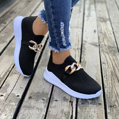 Women's Mesh Breathable Shoes with Metal Chain Lightweight Outdoor Walking Shoes