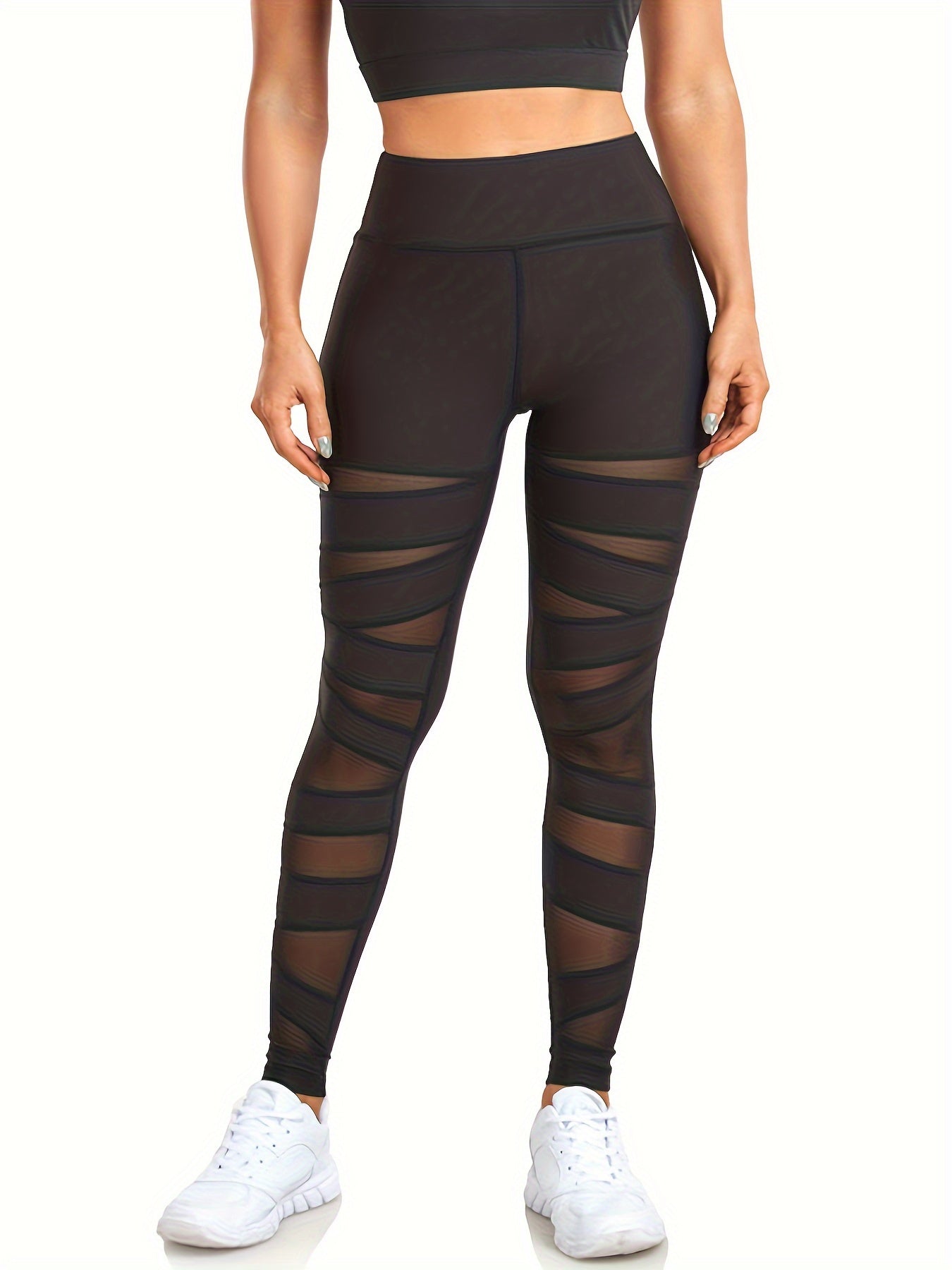 High Waist Mesh Spliced Yoga Workout Pants