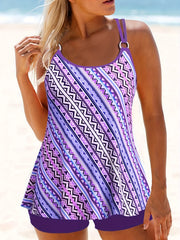 Geo Stripe Tankini Set Cami Top & Shorts Swimsuit