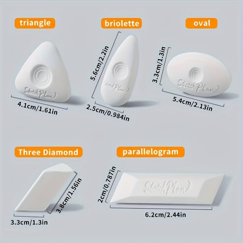 5pcs Art Sketch Erasers Low Dust Ultra Soft Material Ergonomic Triangular